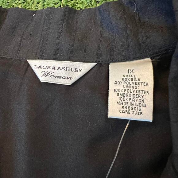 Laura Ashley silk black floral embroidered beaded sequin blazer jacket womens 1X - Picture 3 of 5